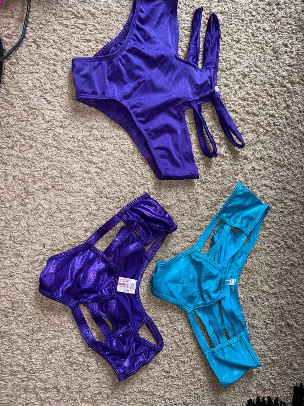 Shiny Strappy rave Bottoms - Purple & Teal
